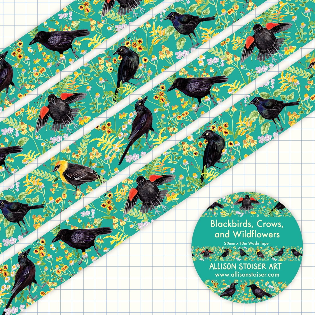 Blackbirds, Crows, &amp; Wildflowers Washi Tape