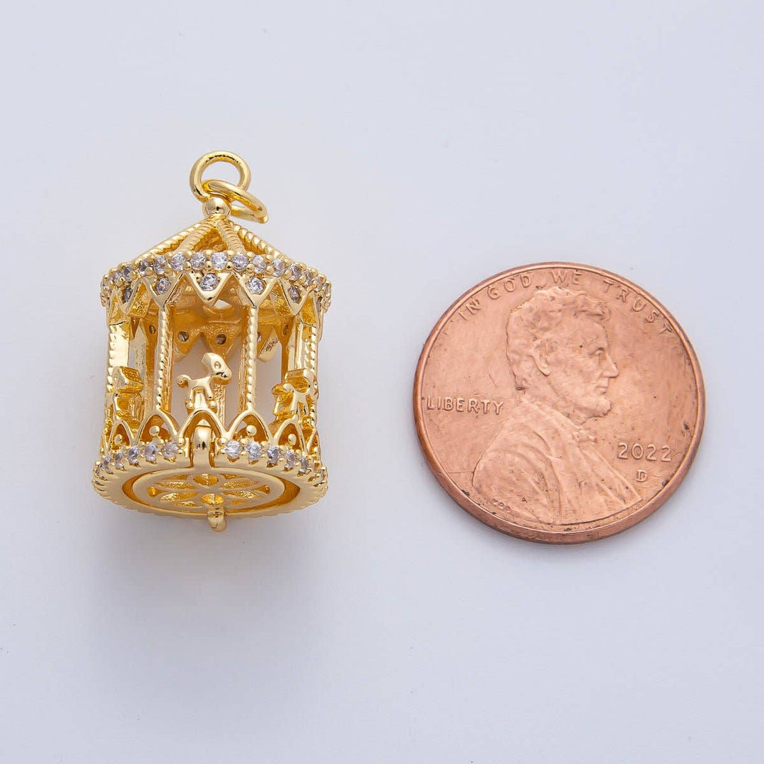 18K Gold Filled Merry Go Round Micro Pave Charm