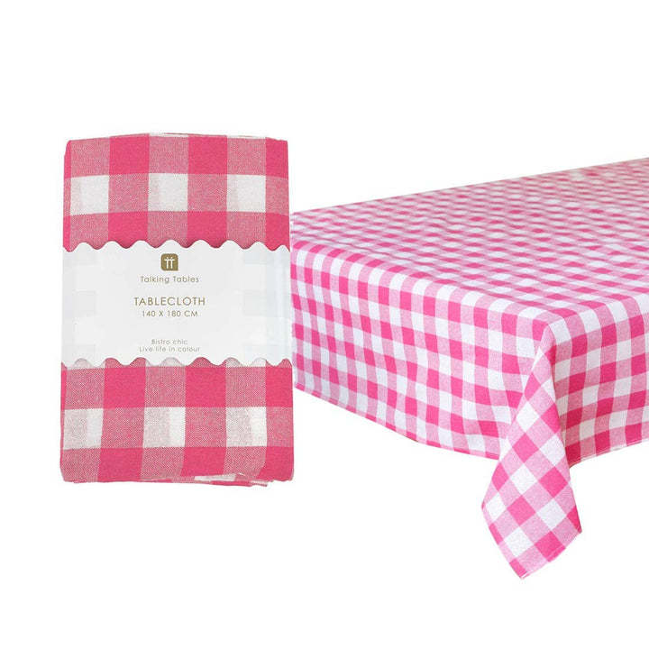 Raspberry & White Gingham Tablecloth