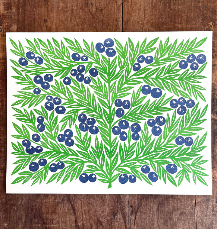 Garden Series: Blueberries Risograph Print