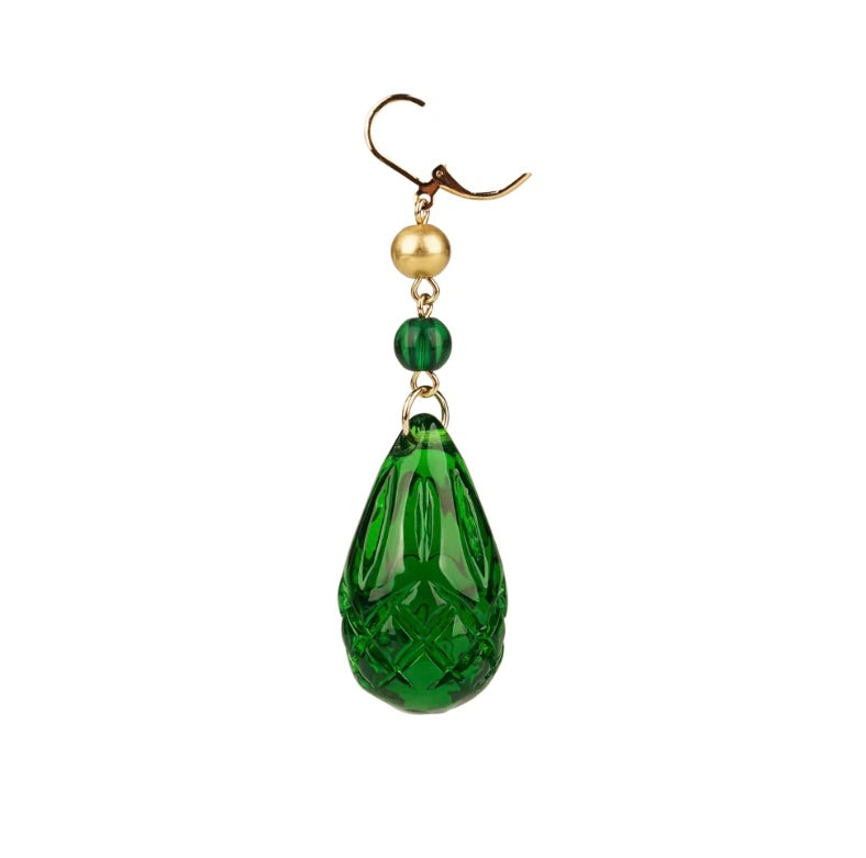 Etched Teardrop Earrings Emerald Green