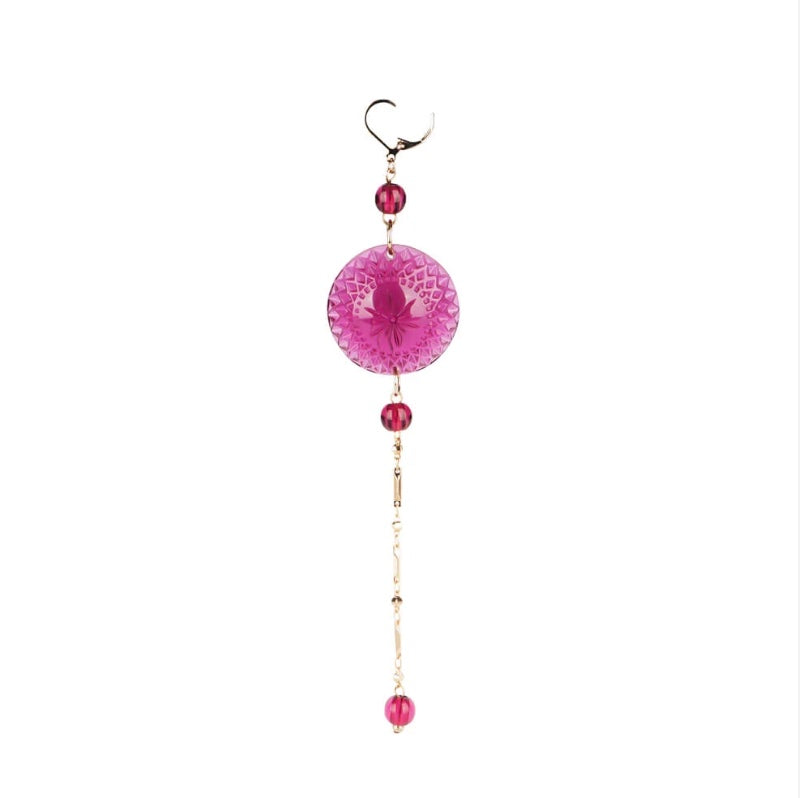 Long String Disc Earrings Deep Purple