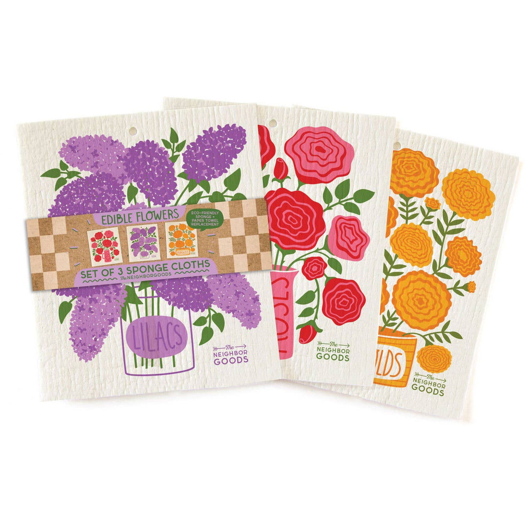 EDIBLE FLOWERS Sponge Cloth Set of 3