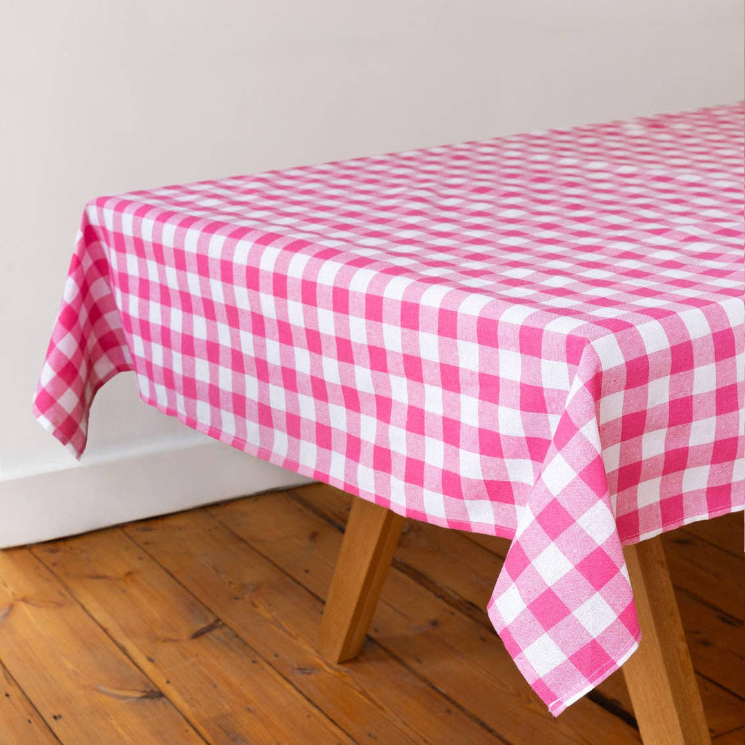 Raspberry & White Gingham Tablecloth
