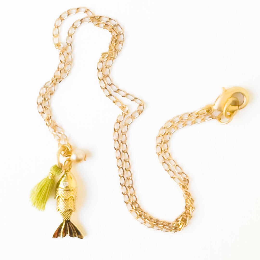 24K Gold Plated Fish Charm Necklace