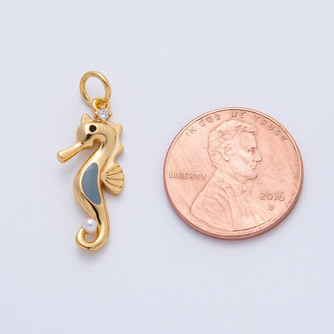 18K Gold Filled 26mm Shell Seahorse Animals Charm