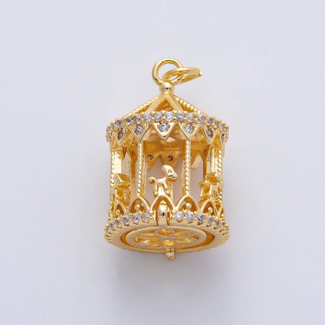 18K Gold Filled Merry Go Round Micro Pave Charm