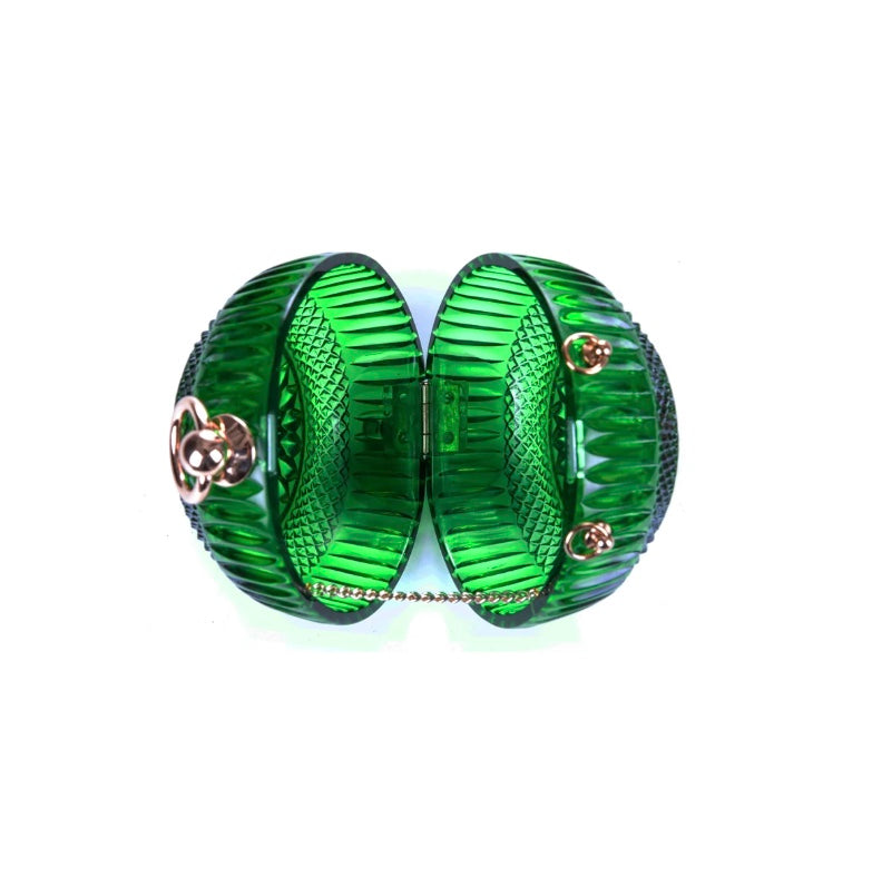 Hand Carved Sphere Clutch Emerald Green