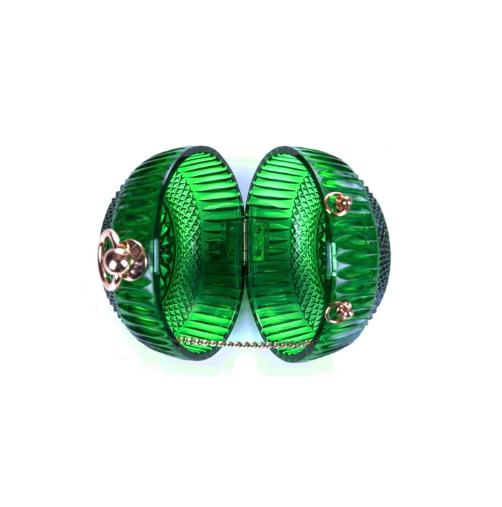 Hand Carved Sphere Clutch Emerald Green