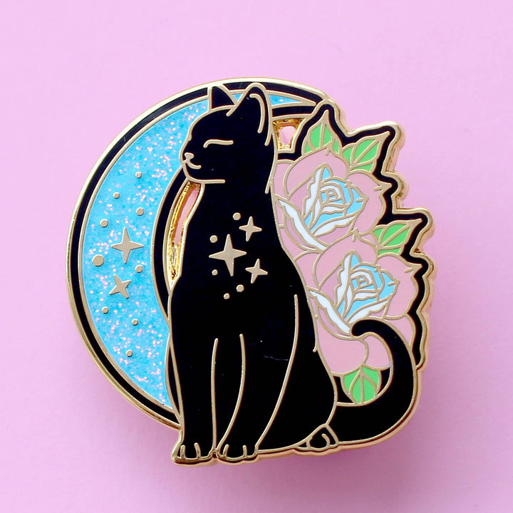 Rose Cat Enamel Pin: Trans Pride