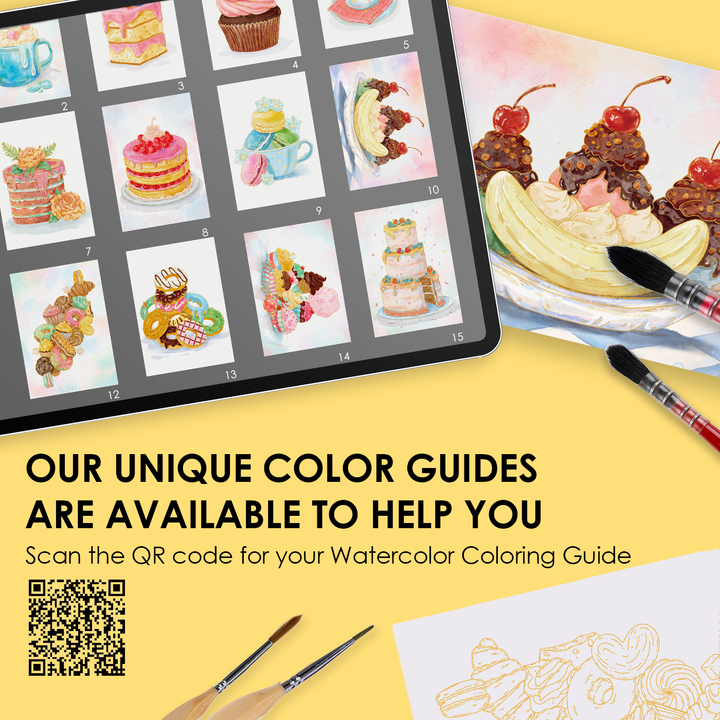 Dessert-Themed Watercolor Coloring Book