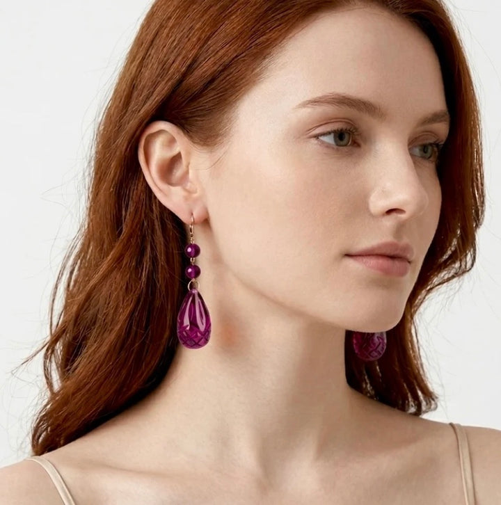 Etched Teardrop Earrings Deep Purple