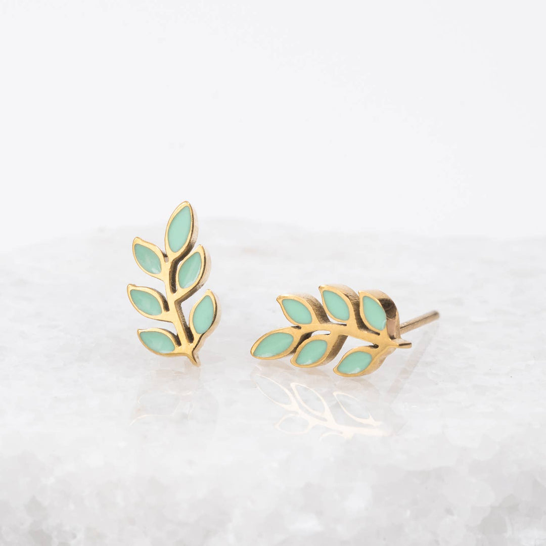 Rowen Leaf Stud Earrings in Mint