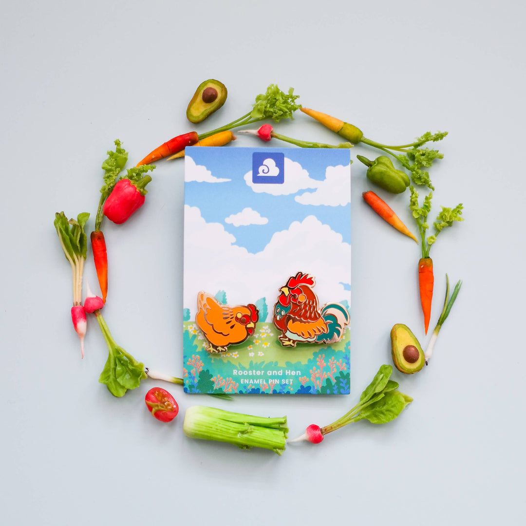 Enamel Pin - Rooster and Hen