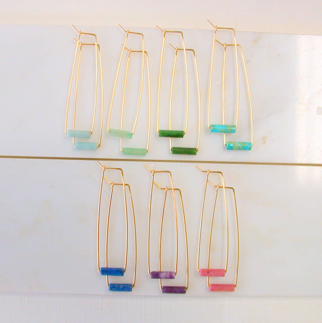 Gemstone Tube Rectangle Earrings