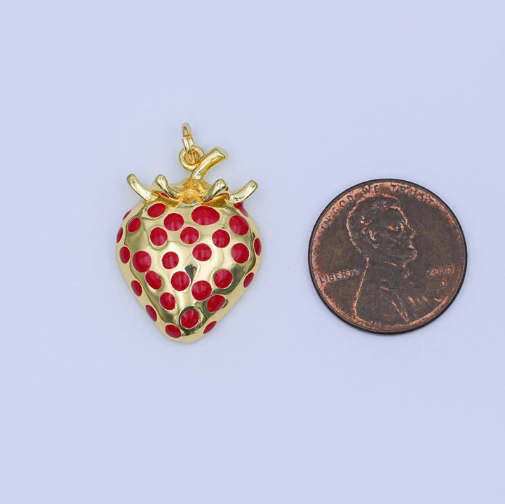 24K Gold Filled Red Dotted Strawberry Charm