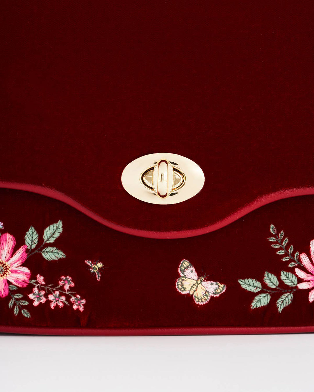 Floral Bloom Red Velvet Embroidered Crossbody