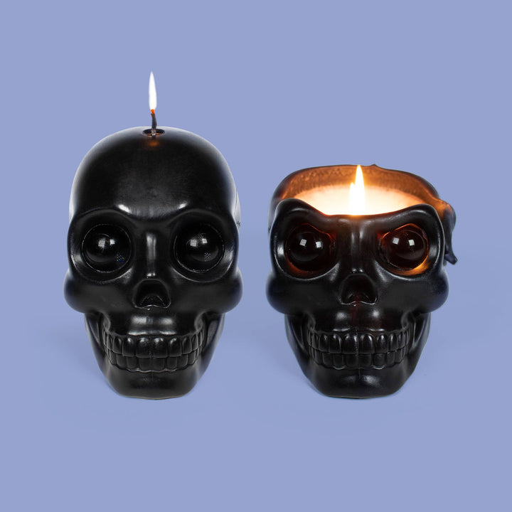 Skull Candle With Crystal Eyeballs Black