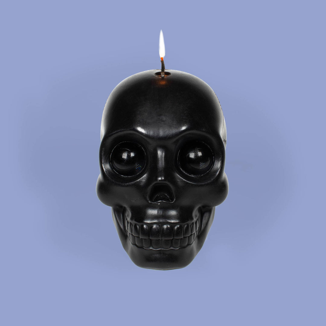Skull Candle With Crystal Eyeballs Black