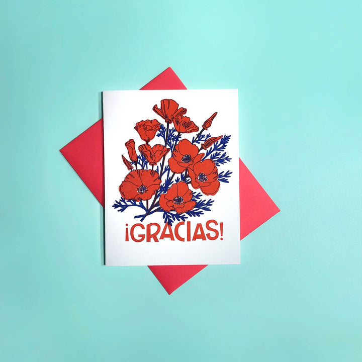 Gracias Poppies - Spanish Risograph Greeting Card