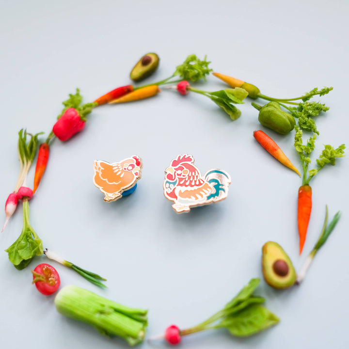 Enamel Pin - Rooster and Hen