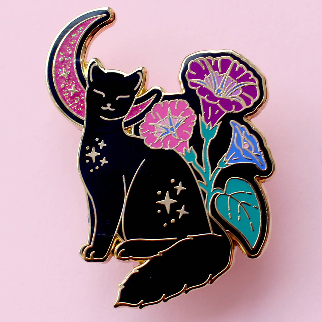 Morning Glory Cat Enamel Pin: Bisexual Pride