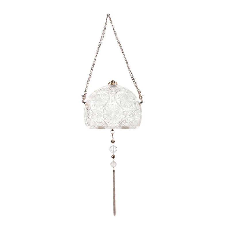 Hand Carved Fan Clutch Vintage Clear