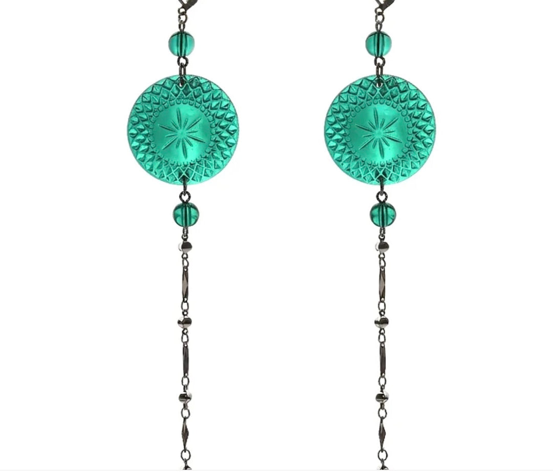 Long String Disc Earrings Turquoise