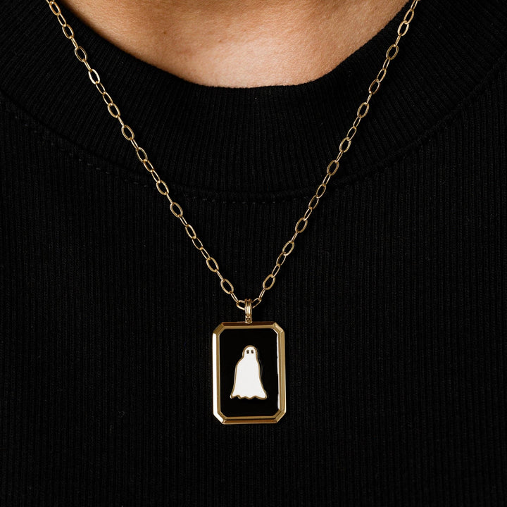 14K Gold Plated & Enamel Ghosty Necklace