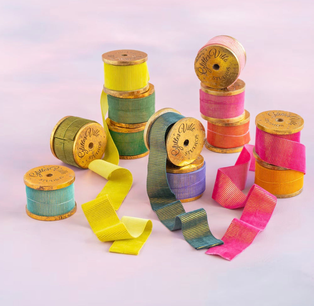 Glitterville Frayed Gold Stripe Ribbon