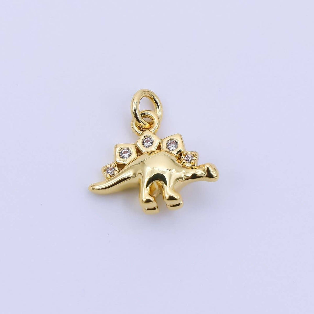 24K Gold Filled Micro Pave CZ Stegosaurus Charm
