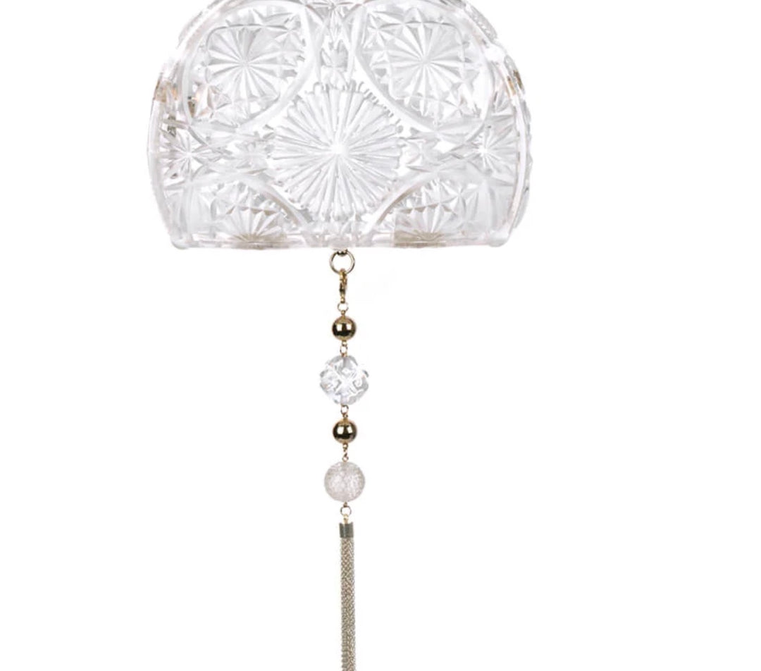 Hand Carved Fan Clutch Vintage Clear