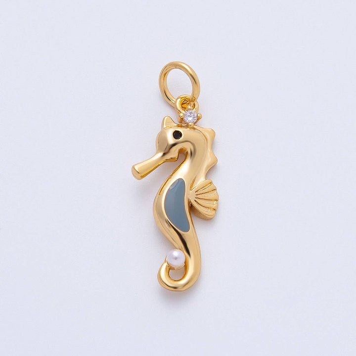 18K Gold Filled 26mm Shell Seahorse Animals Charm