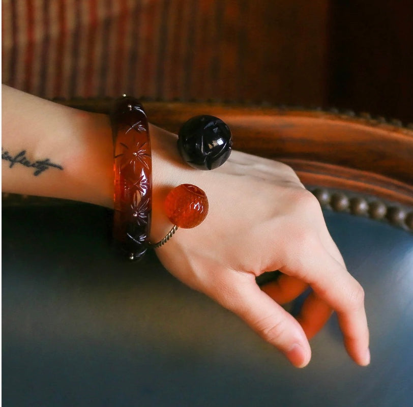 Studded Crystal Bangle Emerald Amber