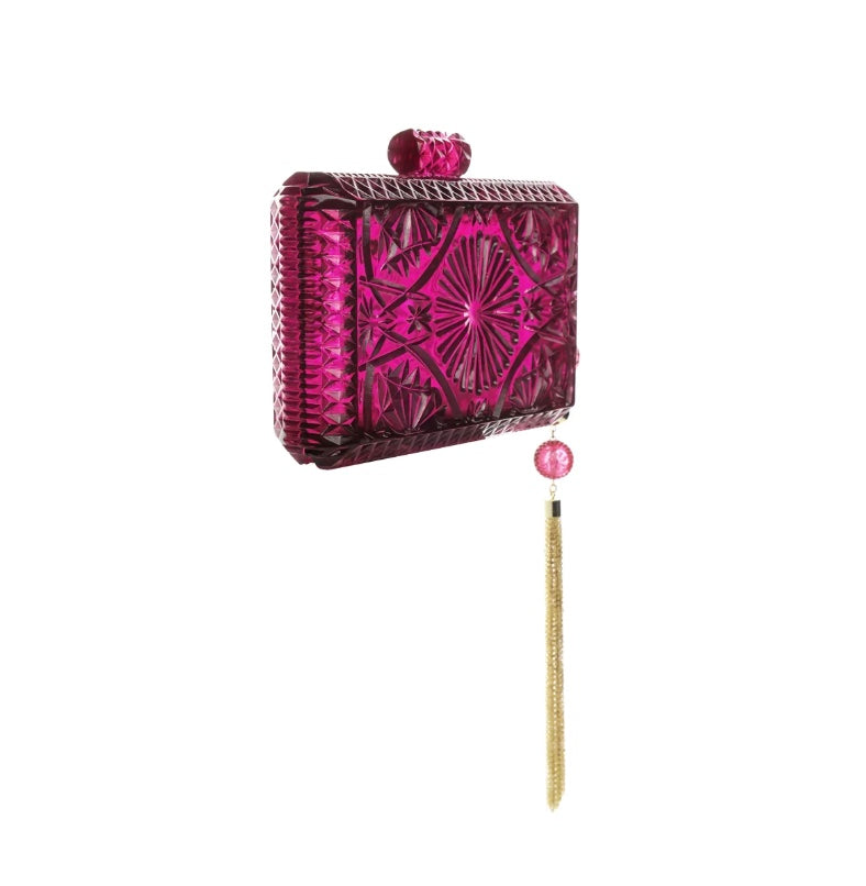 Hand Carved Rectangle Clutch Deep Purple