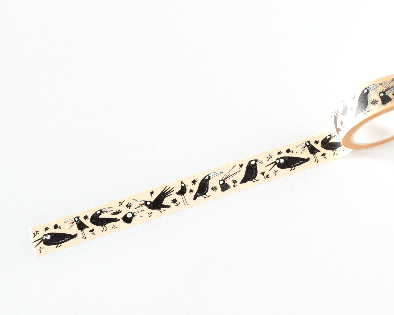Decorative belt with black bird pattern on a white background