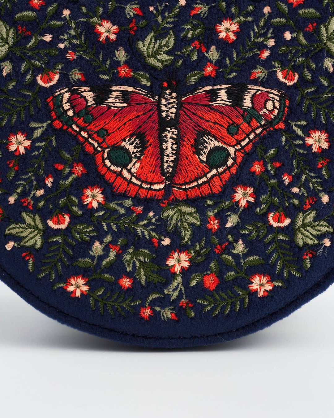 Red Admiral Navy Velvet Embroidered Jewellery Box