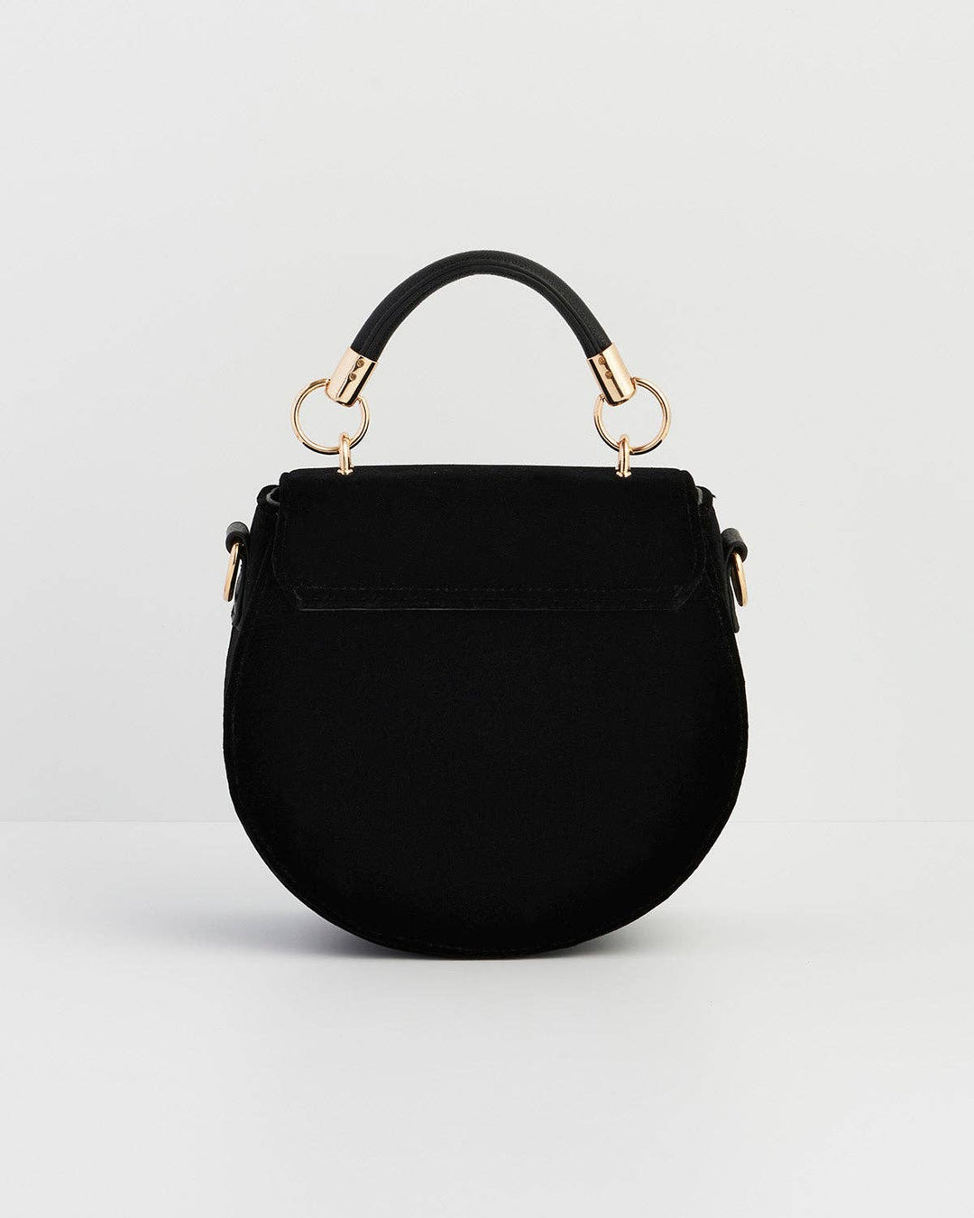 Fox &amp; Owl Embroidered Black Top Handle Saddle Bag
