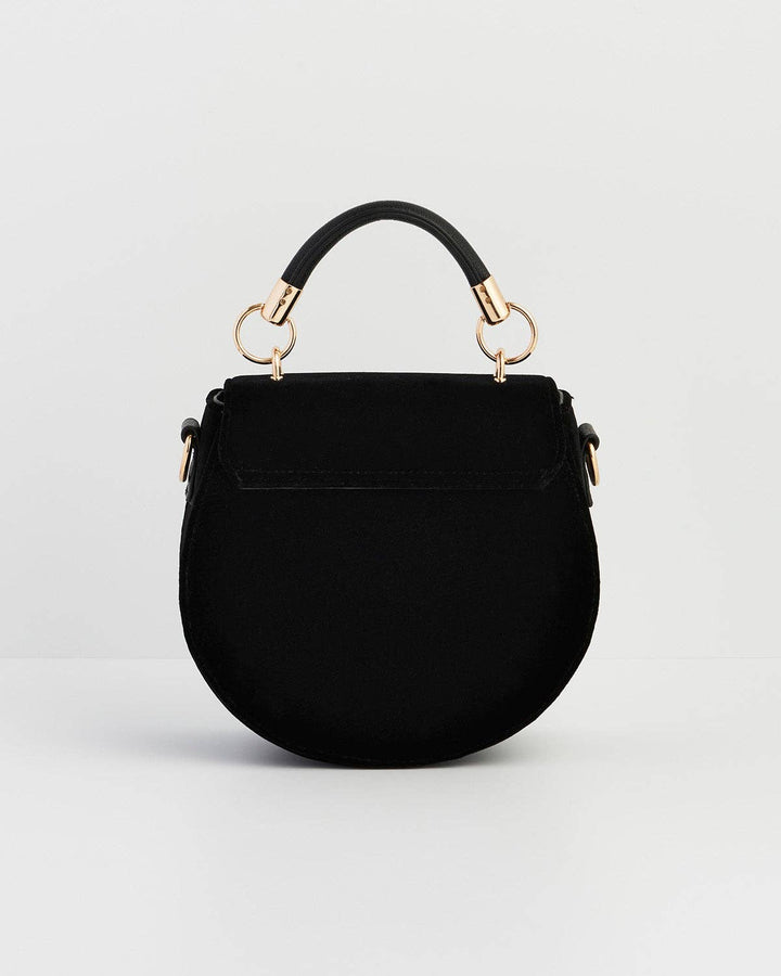 Fox &amp; Owl Embroidered Black Top Handle Saddle Bag