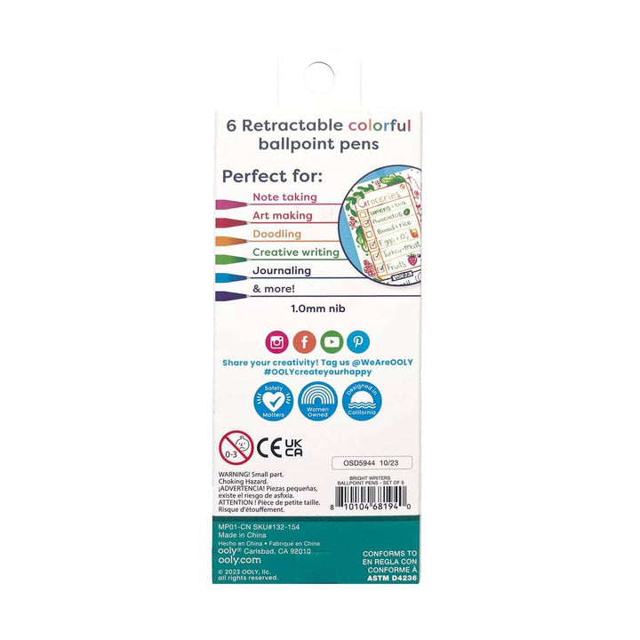Bright Writers: Colored Ink Retractable Ballpoint Pens