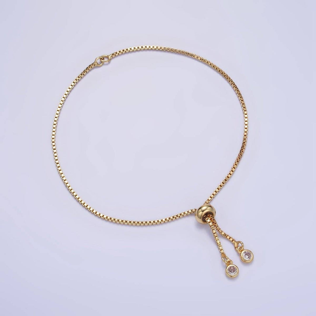 24K Gold Filled Box Chain Slider Charm Bracelet