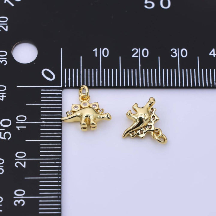 24K Gold Filled Micro Pave CZ Stegosaurus Charm