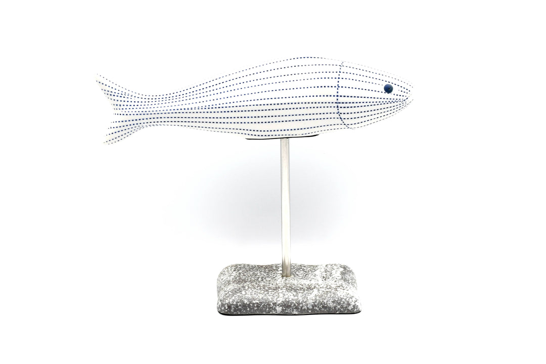 Handcrafted Porcelain Fish Blue Dotted Stripe