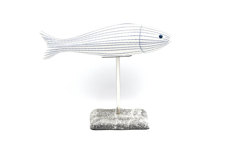 Handcrafted Porcelain Fish Blue Dotted Stripe