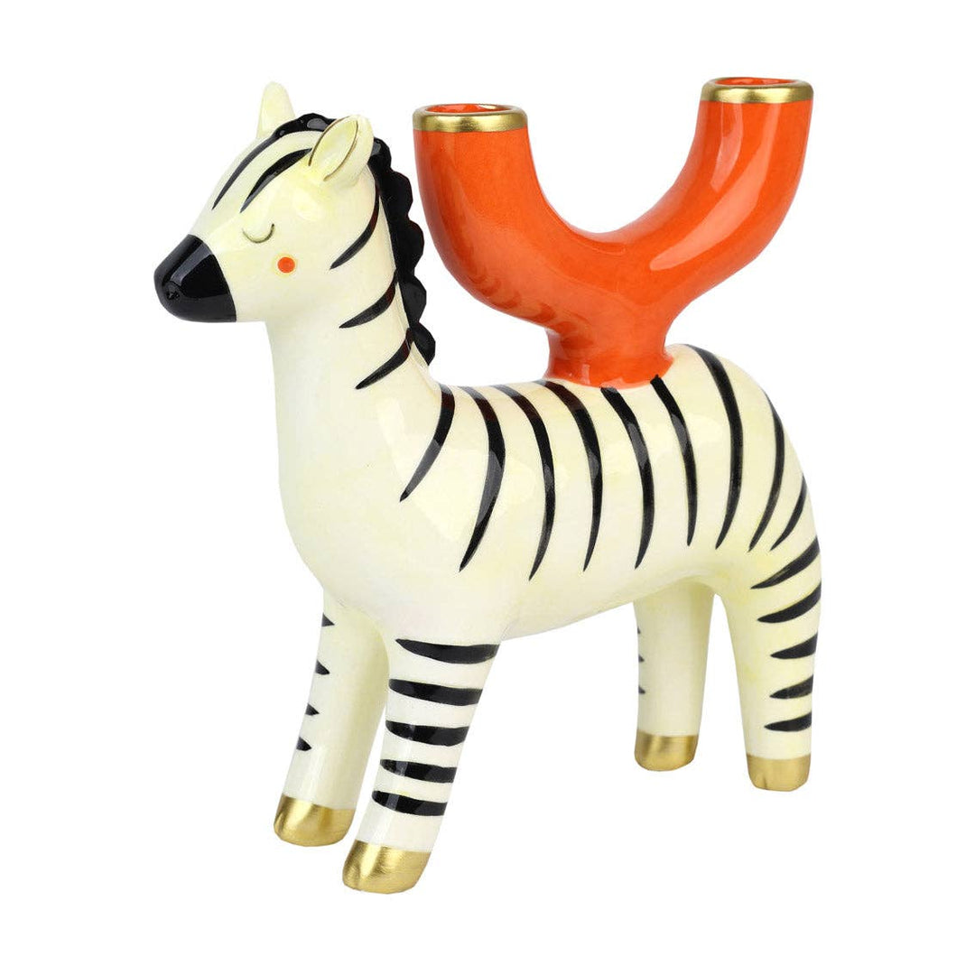 Hand-Painted Zebra Ceramic Candle Holder