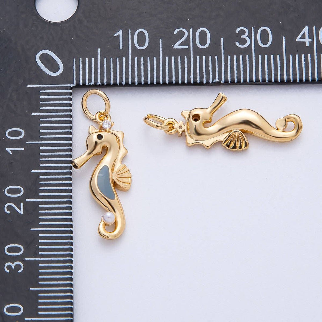 18K Gold Filled 26mm Shell Seahorse Animals Charm