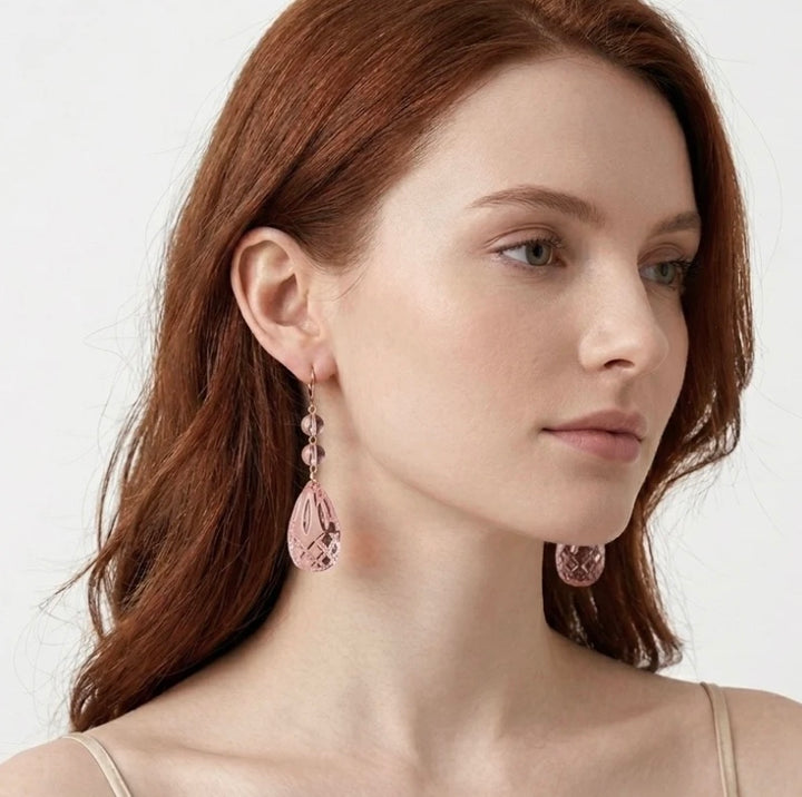 Etched Teardrop Earrings Rosé