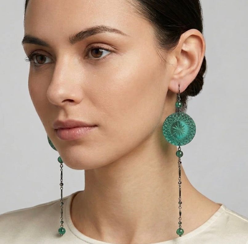 Long String Disc Earrings Turquoise
