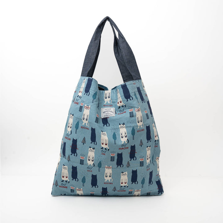 Kusuguru Japan Three Cats Tote Bag - Blue
