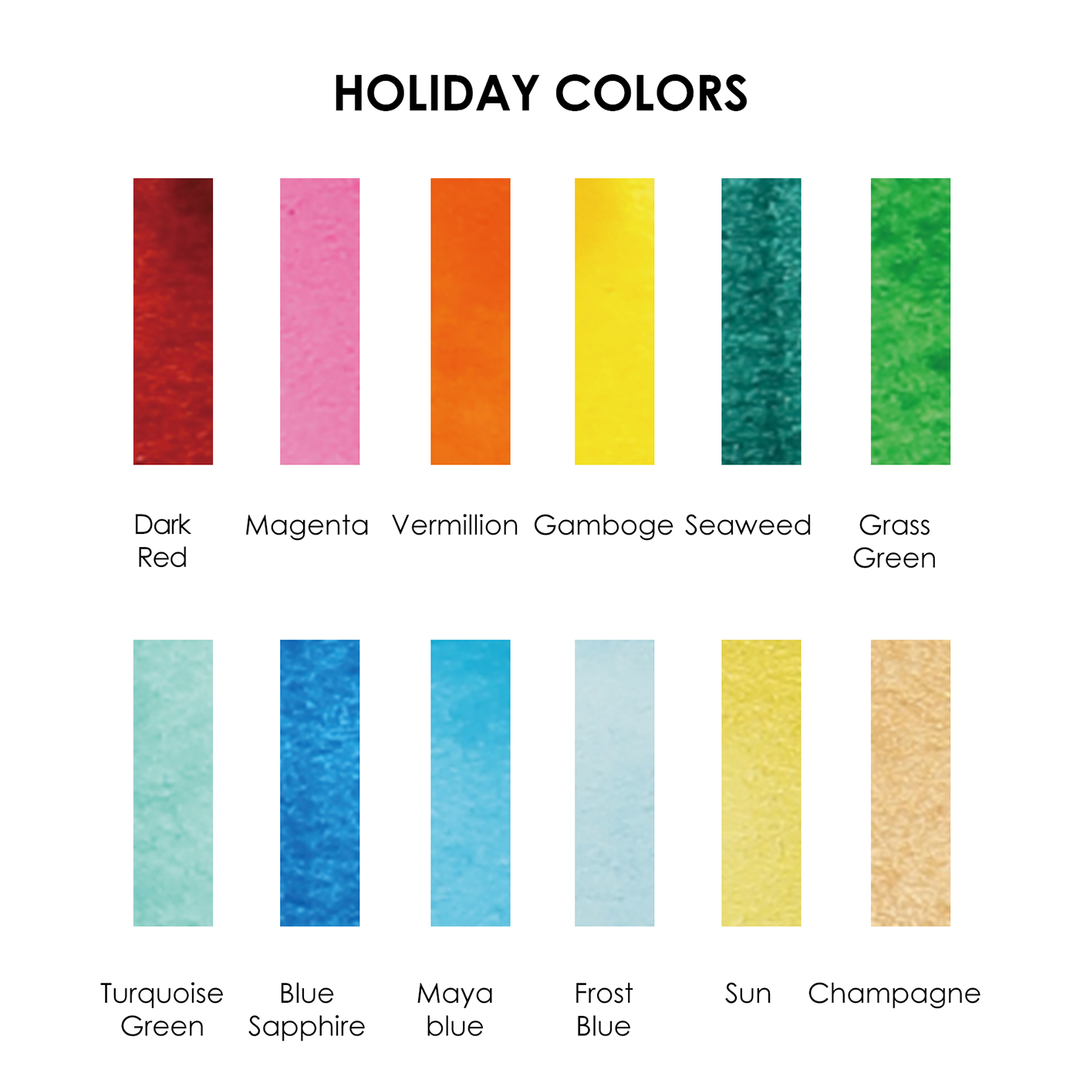 Watercolor Pocket Set Of 12 With Brush - Holiday Colors